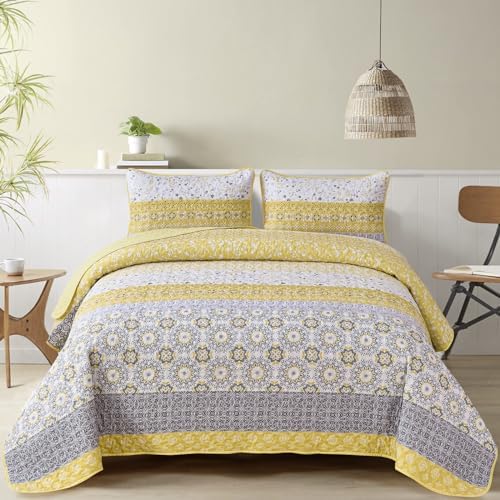 Wongs Bedding Boho Yellow Quilt Set Full Size 1