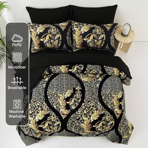 Anibedding Black Gold Damask Comforter Set California King