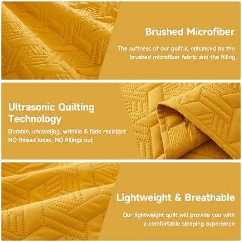 Lavsiry Mustard Yellow Quilt Set California King Size 3 Piece