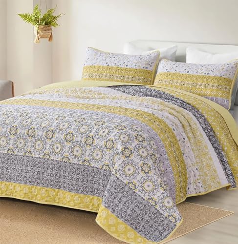 Wongs Bedding Boho Yellow Quilt Set Full Size 1