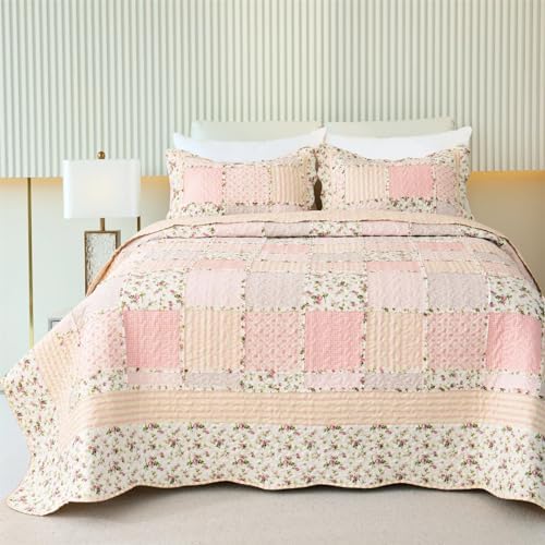 Cmfshape Garden Floral Quilt Bedspread King Size 3 Piece Set