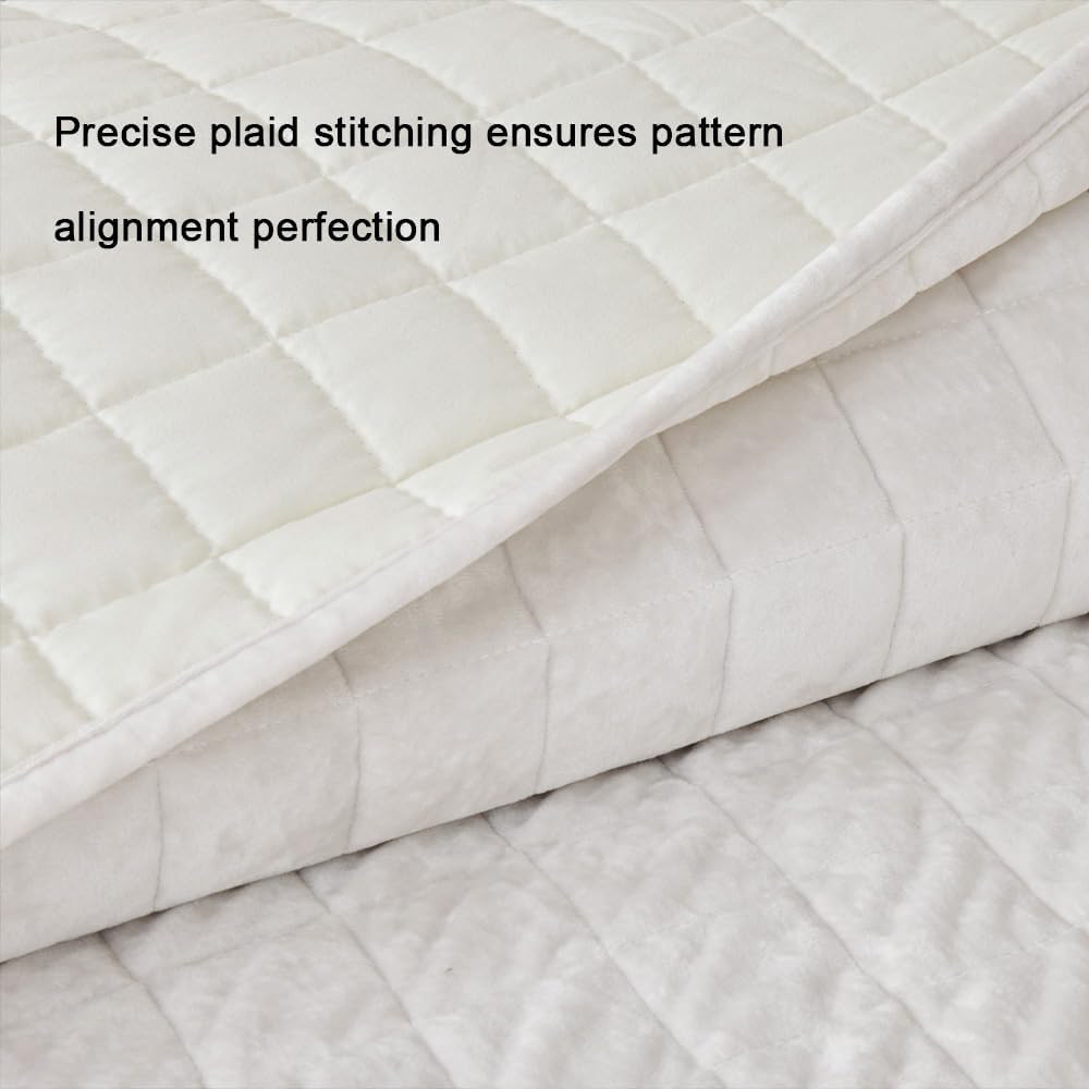 Velvet Quilt Oversized King Size 120x128 Cream White