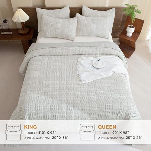 Sanracie Khaki Waffle Quilt Set 3Pcs Oversized King 1