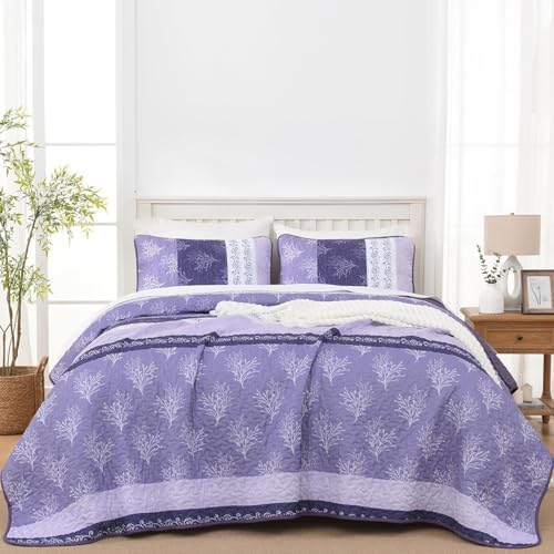 DJY Boho Quilt Set King Size Purple Striped Bedspread