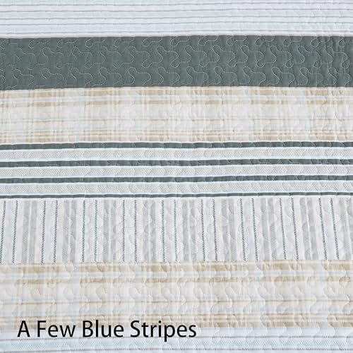 Homzard Cotton King Size Quilt Set - Beige Grey Plaid 3 Piece