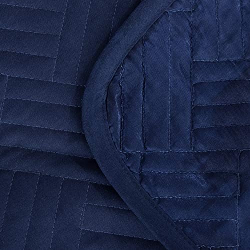 NTBAY King Silk Satin Quilt Set Navy Blue