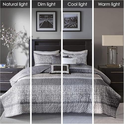 Madison Park King Quilt Set with Glitter Accent Chevron GreyTaupe