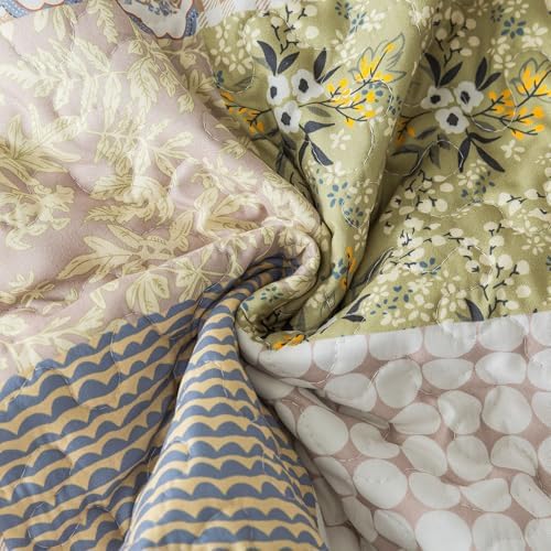HoneiLife Queen Quilt Bedding Set - Rustic Patchwork 3-Piece 90x96