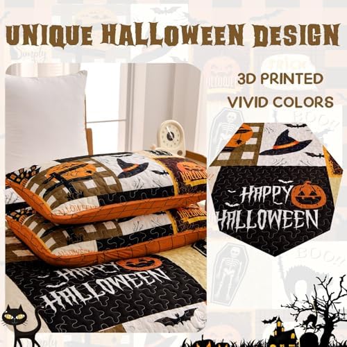 Luxudecor Halloween Quilt Set King Size