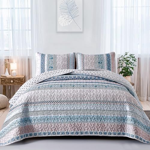 WONGS BEDDING Blue Boho Quilt Set California King