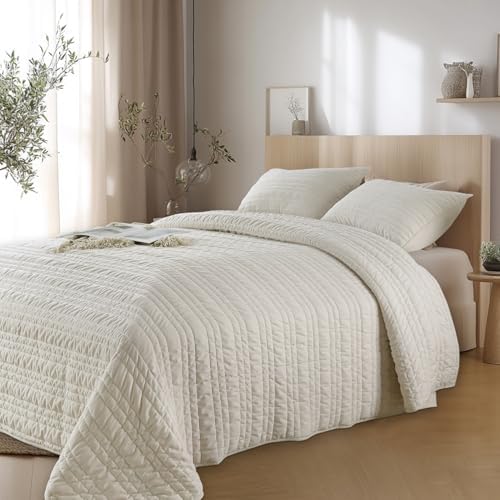 KASENTEX Luxury Velvet King Quilt Set 104x90 Light Khaki