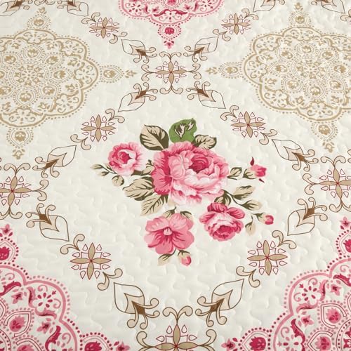 Menghomeus Pink Big Floral Reversible Quilt Set
