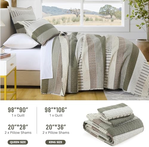 CozyQQ Striped Farmhouse King Quilt Set