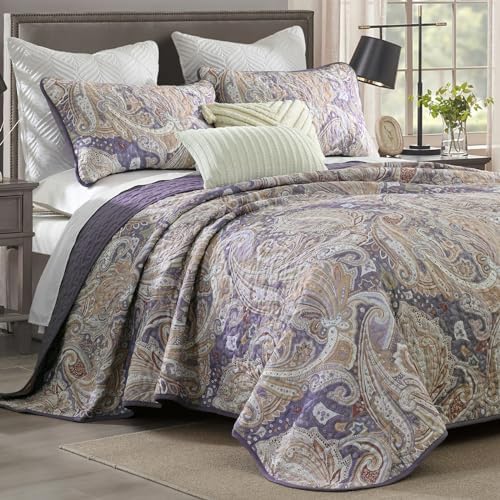DJY Purple Paisley Queen Quilt Set 3 Pieces