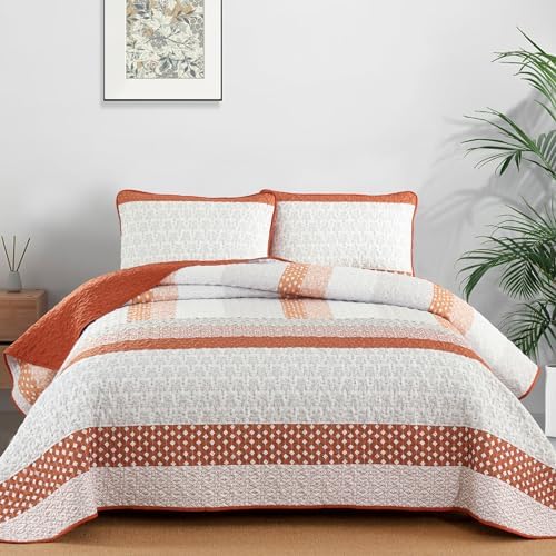 WONGS BEDDING Burnt Orange Boho Quilt Set Queen Size 3 Pieces