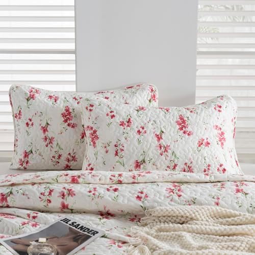 Floral Queen Quilt Set 3PCS Microfiber Bedding