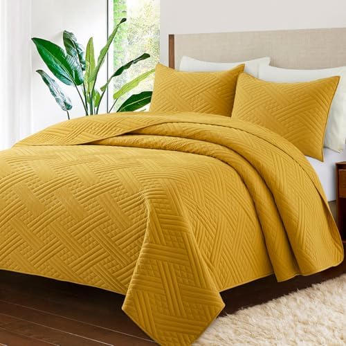 Safonory California King Quilt Set Mustard Yellow