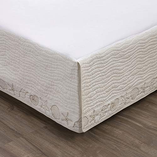 Greenland Home Coastal Seashell Embroidered Bed Skirt Ivory Twin