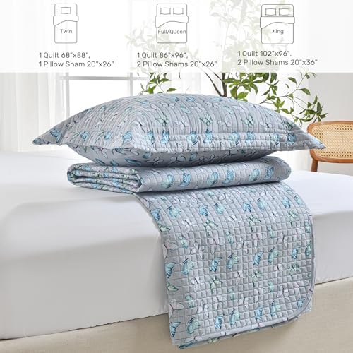 HollyHOME 3-Piece King Quilt Set with Butterfly Design