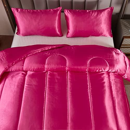 Kanak Bedding 3PC Silky Comforter Set Full XL Hot Pink 1