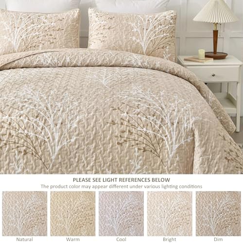 DJY Beige Botanical Quilt Set King Size 3 Piece