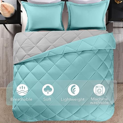 Downluxe California King Comforter Set - Teal and Gray