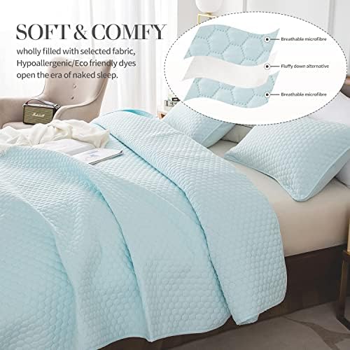 HENGWEI Queen Size Lightweight Blue Bedspread Set