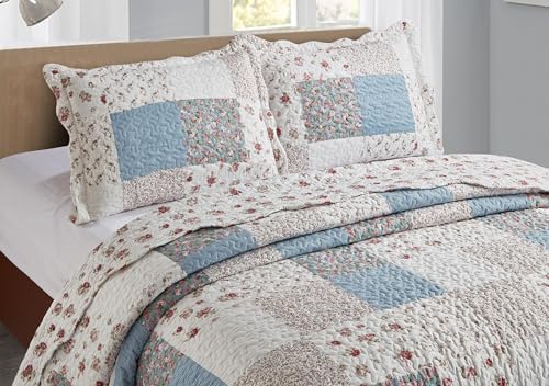 Brilliant Sunshine Pink Blue Patchwork Quilt Set