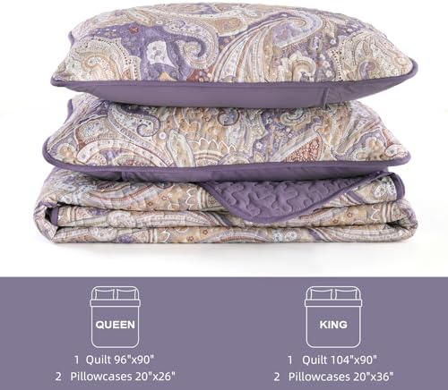 DJY Purple Paisley Queen Quilt Set 3 Pieces