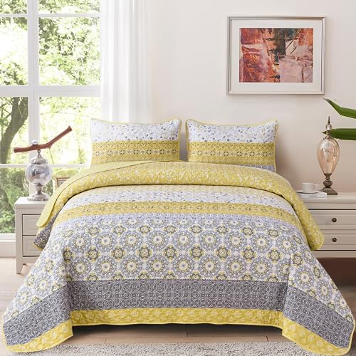 WONGS BEDDING Boho Yellow Quilt Set California King 1