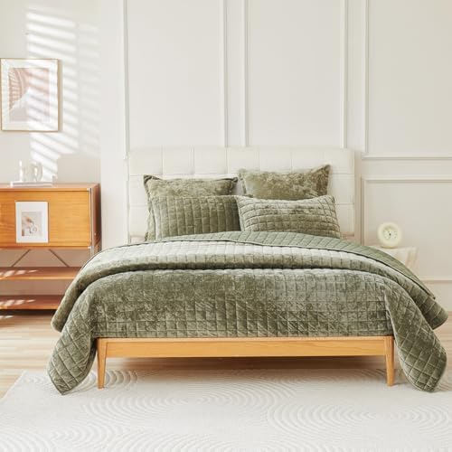 LR Rocaloca Velvet Quilt Set Army Green California King