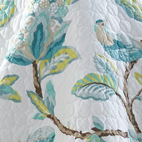 Levtex Home Cressida Quilt Set KingCal King Teal Blue Cream Taupe Reversible Cotton