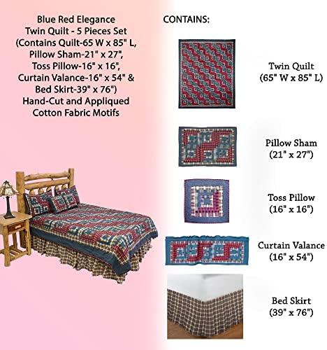 Blue Red Elegance Twin Quilt Set 5 Pieces