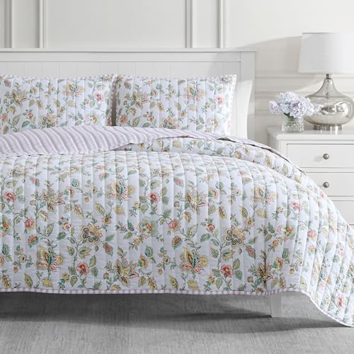 Martha Stewart Reversible Cotton Quilt Set Light PinkGreen King Size