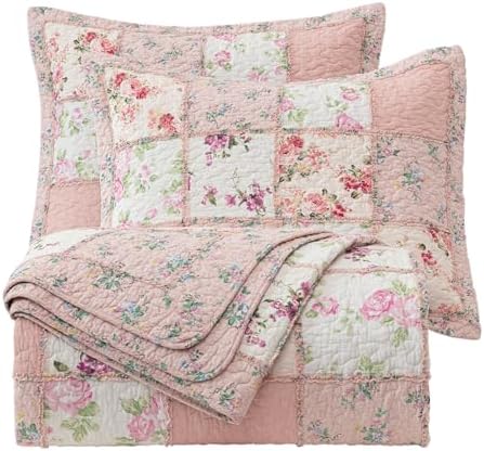 Chezmoi Abbi 3-Piece Pink Shabby Chic Quilt Set