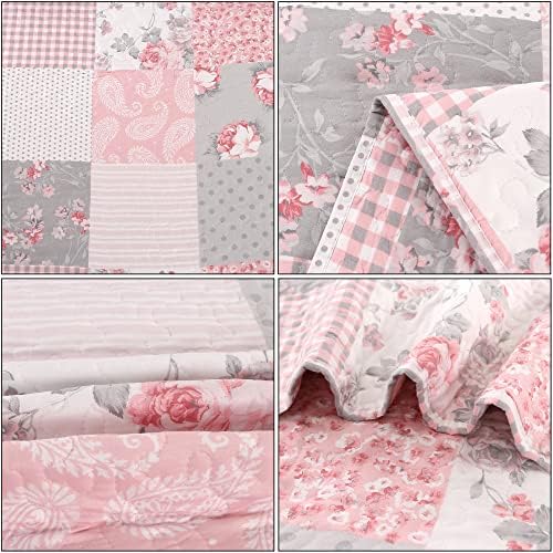 VIVILINEN King Size Reversible Quilt Set with Floral Patchwork