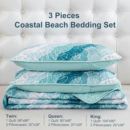 Dinjoy Coastal Blue Green King Size Quilt Set