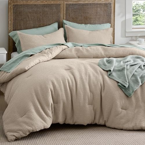 Bedsure Waffle Comforter Set - Khaki 3 Piece