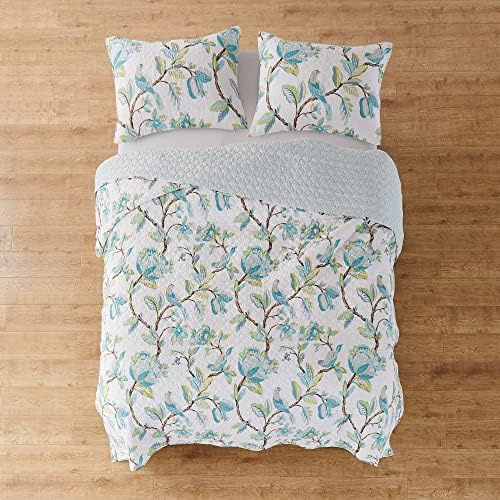 Levtex Home Cressida Quilt Set KingCal King Teal Blue Cream Taupe Reversible Cotton
