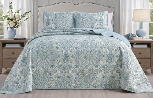 Grand Linen King Quilt Set with Paisley Design