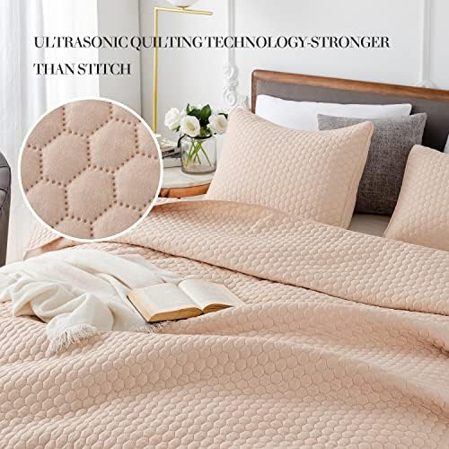 HENGWEI Queen Quilt Set with Champagne Gold Design