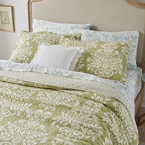 Laura Ashley Queen Quilt Set with Shams Reversible Cotton Bedding