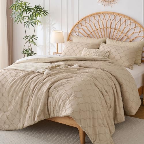 KAKKI Queen Beige Comforter Set - 3 Piece Boho Bedding