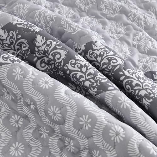 Cottolester Boho Queen Size Gray Striped Coverlet Set 3 Piece