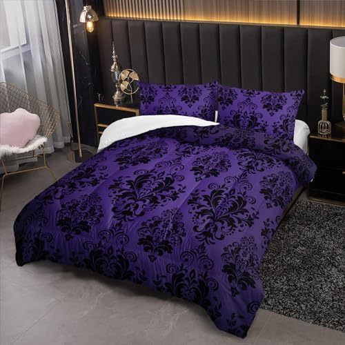Nttopship Violet Gothic Floral Comforter Set