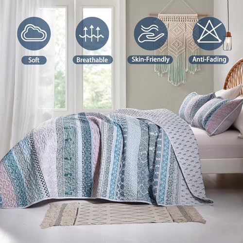 WONGS BEDDING Blue Boho Quilt Set California King