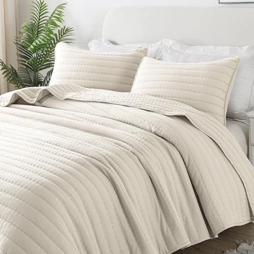 ROARINGWILD Ivory Oversized Quilt Bedding Set with 2 Shams
