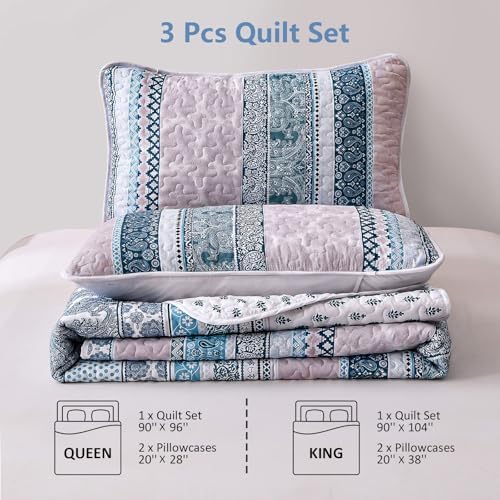 WONGS BEDDING Blue Boho Quilt Set California King