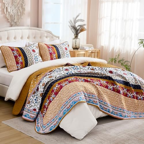 Yiran Boho Quilt Set King Size Tango Orange Patchwork Bedding