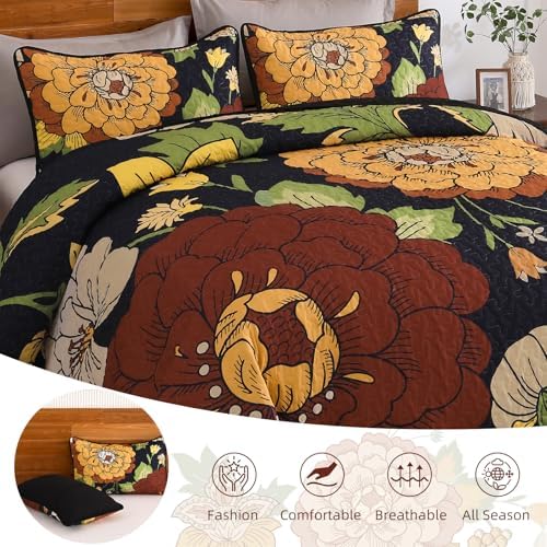 DJY Boho Floral Quilt Set Queen Size 3 Pieces